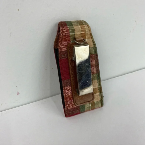 Longaberger Cell Phone Case Clip On Plaid Mini Small Red Green Beige - Picture 2 of 5